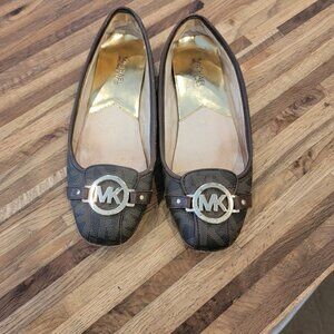 MK Michael Kors Fulton Moccasin Brown Monogram Flat Slip On Shoes